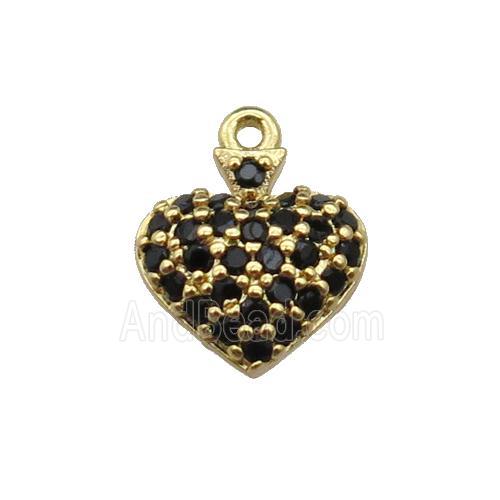 copper Heart pendant pave black zircon, gold plated