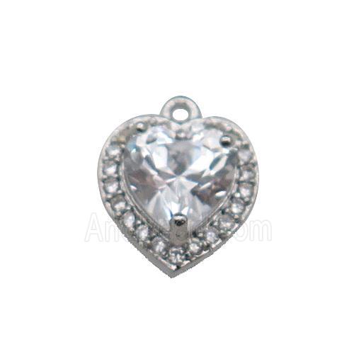 copper Heart pendant pave zircon, platinum plated