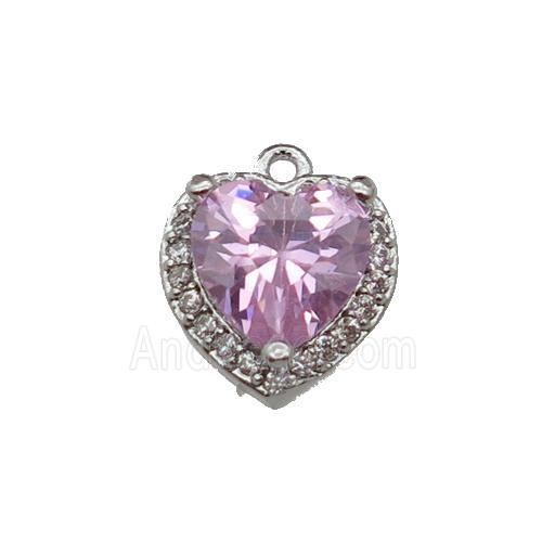 copper Heart pendant pave zircon, pink, platinum plated