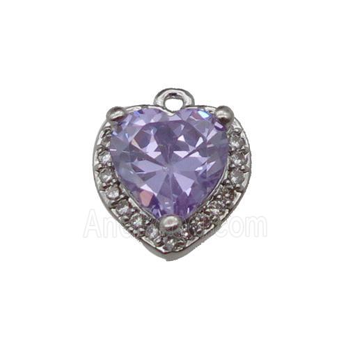 copper Heart pendant pave zircon, purple, platinum plated