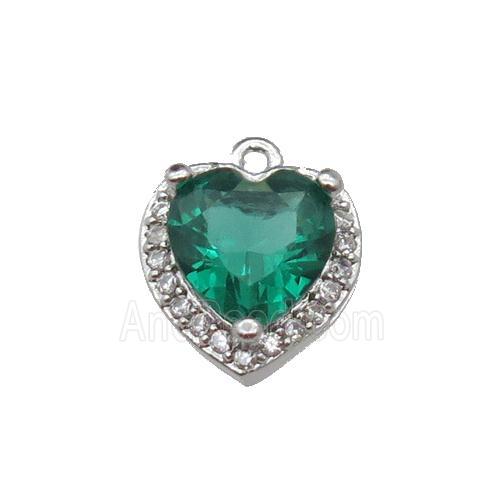 copper Heart pendant pave zircon, green, platinum plated