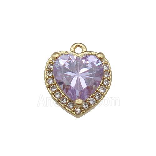 copper Heart pendant pave zircon, lavender, gold plated