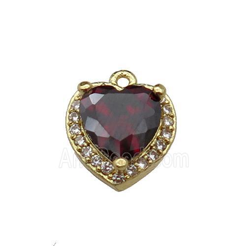copper Heart pendant pave zircon, red, gold plated
