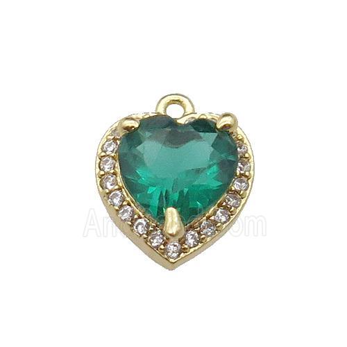 copper Heart pendant pave zircon, green, gold plated