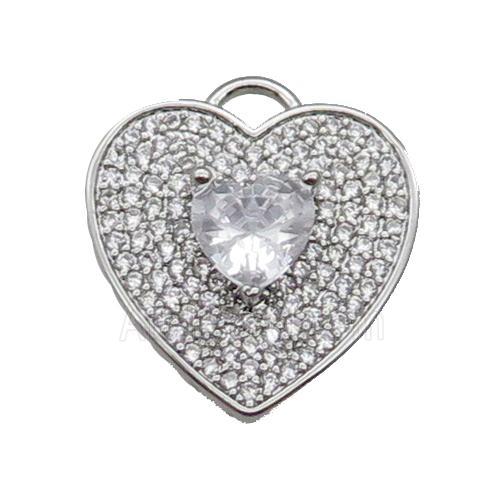 copper Heart pendant pave zircon, platinum plated
