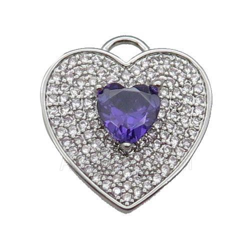 copper Heart pendant pave zircon, purple, platinum plated