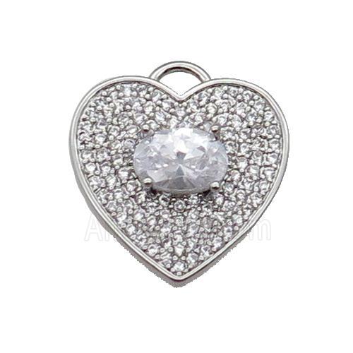 copper Heart pendant pave zircon, clear, platinum plated
