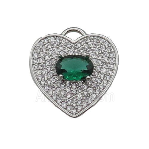 copper Heart pendant pave zircon, green, platinum plated