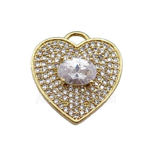 copper Heart pendant pave zircon, clear, gold plated
