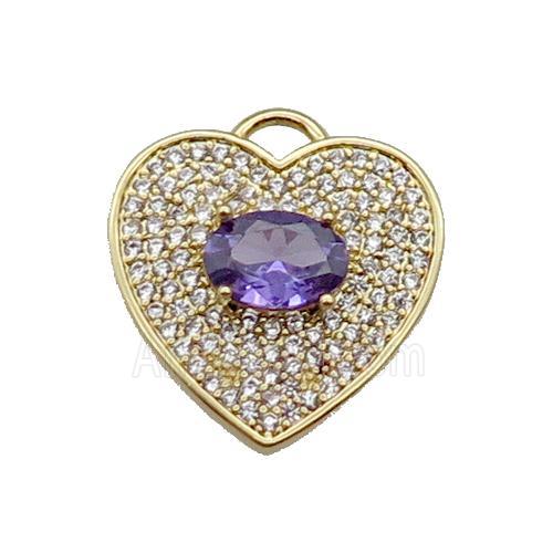 copper Heart pendant pave zircon, purple, gold plated