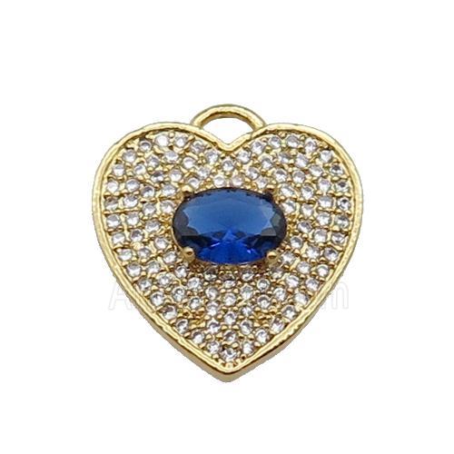 copper Heart pendant pave zircon, blue, gold plated