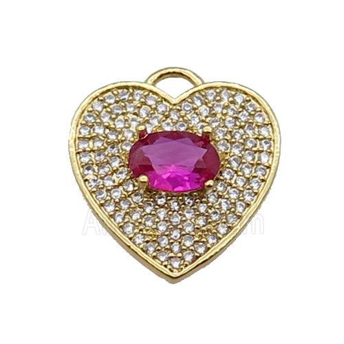 copper Heart pendant pave zircon, ruby, gold plated