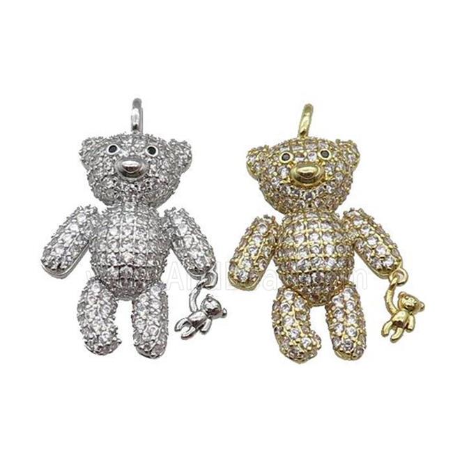 copper Bear charm pendant pave zircon, mix