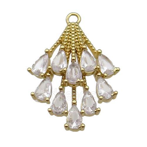 copper peacocktail pendant pave zircon, gold plated