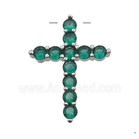 copper Cross pendant pave zircon, peacockgreen, platinum plated