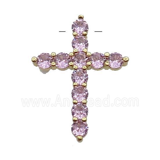 copper Cross pendant pave zircon, pink, gold plated