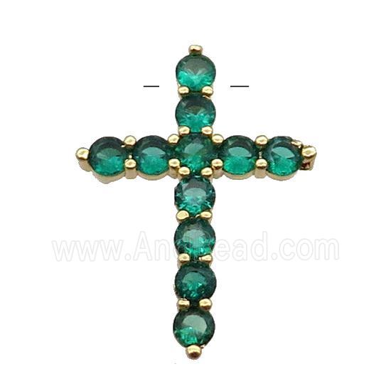 copper Cross pendant pave zircon, green, gold plated