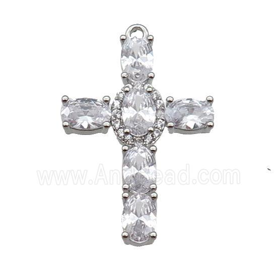 copper Cross pendant pave zircon, platinum plated