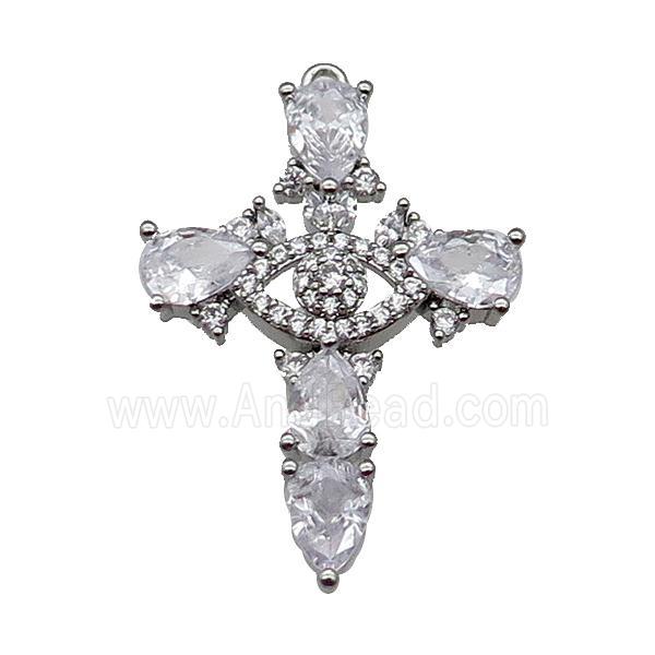 copper Cross pendant pave zircon, platinum plated