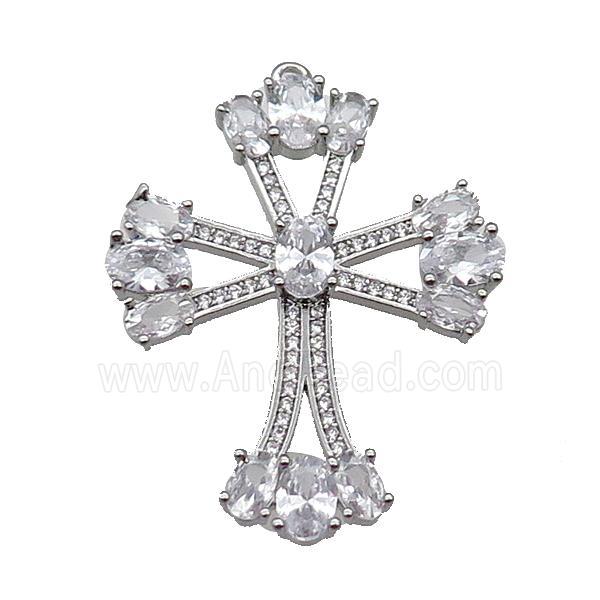 copper Cross pendant pave zircon, platinum plated