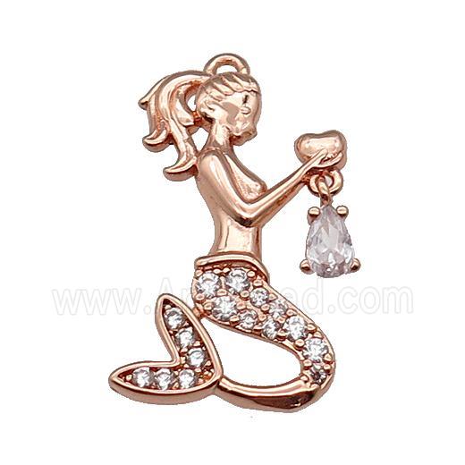 copper Mermaid charm pendant pave zircon, rose gold