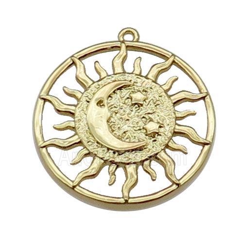 copper Sun moon pendant, gold plated