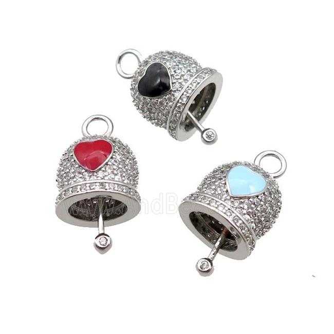 mix copper Bell pendant pave zircon, enamel, platinum plated