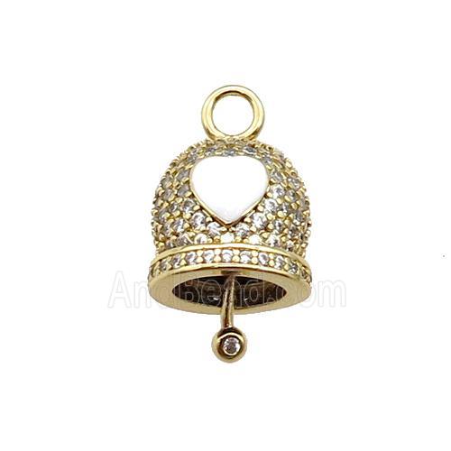 copper Bell pendant pave zircon, white enamel, gold plated