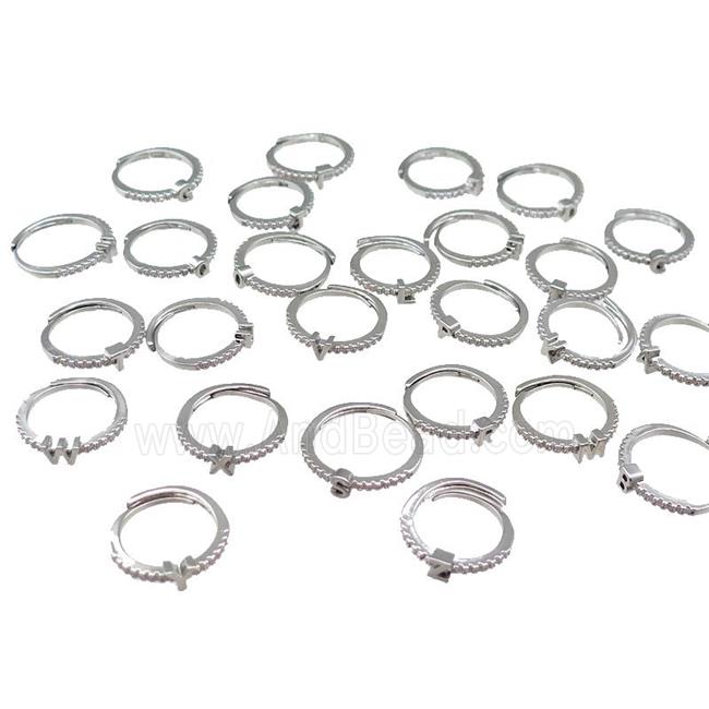 mix copper Ring pave zircon, alphabet letter, adjustable, platinum plated