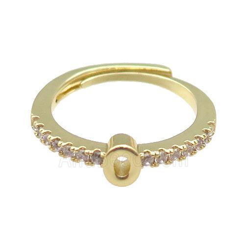 copper Ring pave zircon, letter-O, adjustable, gold plated