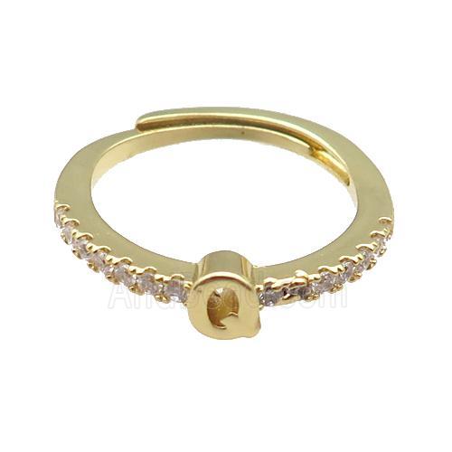 copper Ring pave zircon, letter-Q, adjustable, gold plated