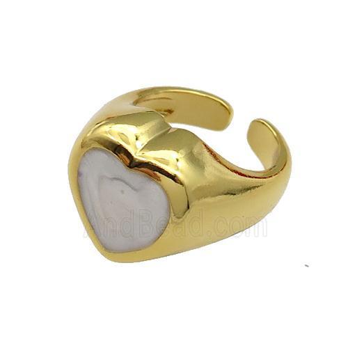 copper Heart Ring white enamel gold plated
