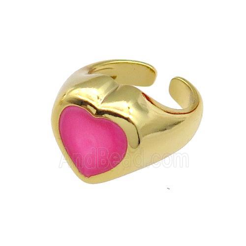 copper Heart Ring hotpink enamel gold plated