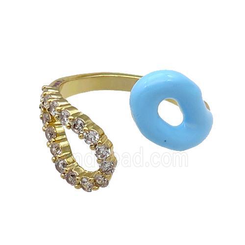 copper Ring pave zircon with blue enamle gold plated