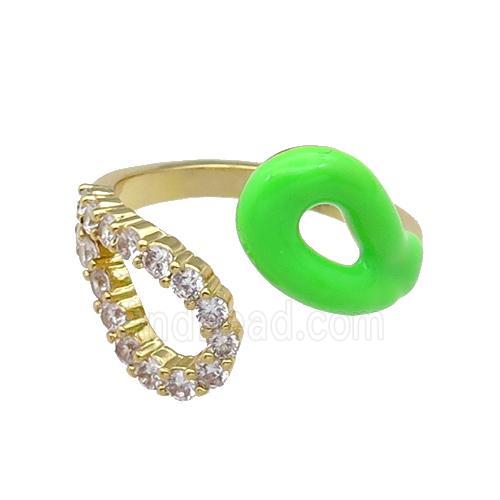 copper Ring pave zircon with green enamle gold plated