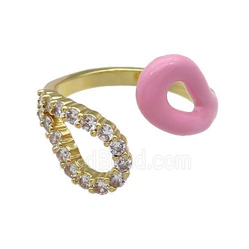 copper Ring pave zircon with pink enamle gold plated