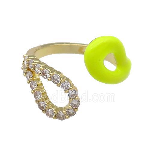 copper Ring pave zircon with yellow enamle gold plated
