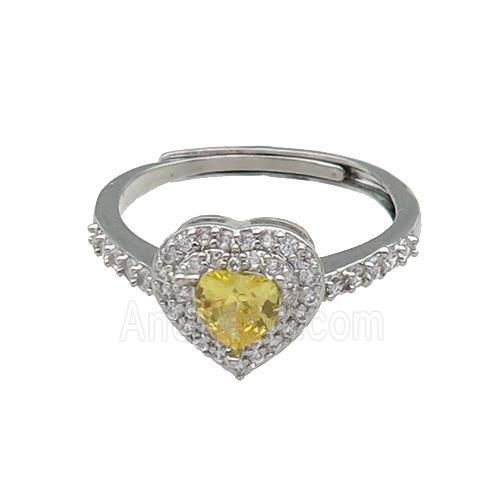 copper Heart Ring pave zircon yellow adjustable platinum plated