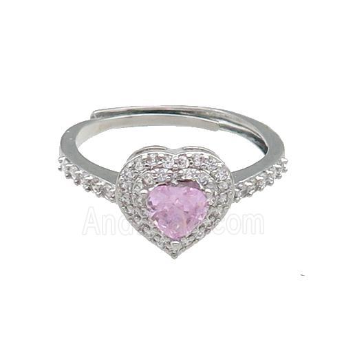 copper Heart Ring pave zircon pink adjustable platinum plated