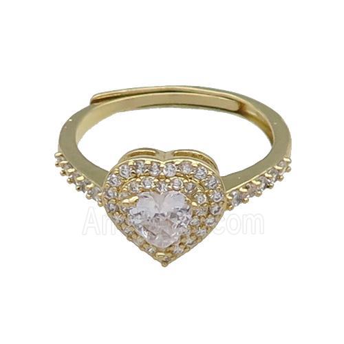 copper Heart Ring pave zircon adjustable gold plated