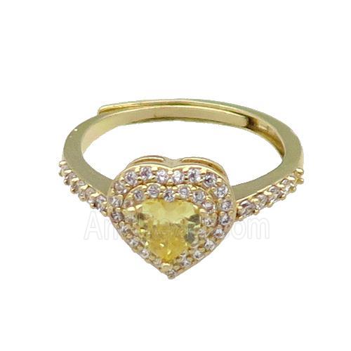 copper Heart Ring pave zircon yellow adjustable gold plated