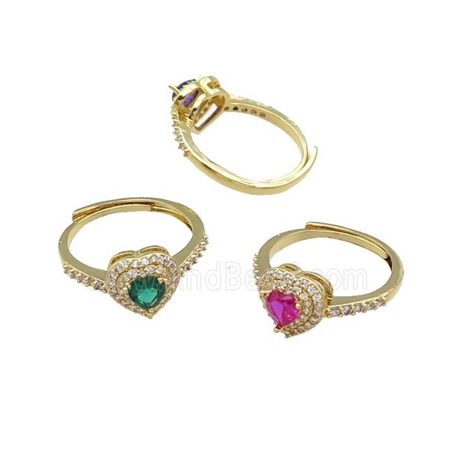 mix copper Heart Ring pave zircon adjustable gold plated