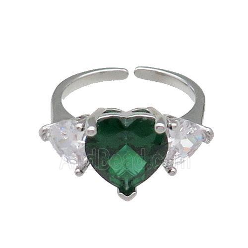copper Heart Ring pave zircon green adjustable platinum plated