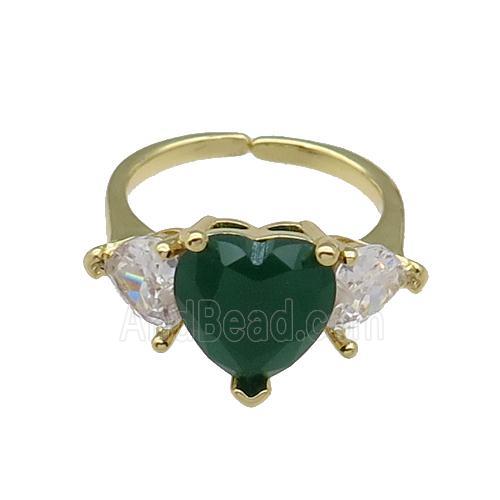 copper Heart Ring pave zircon green adjustable gold plated