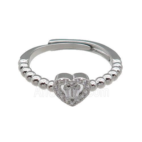 copper Heart Ring pave zircon adjustable platinum plated