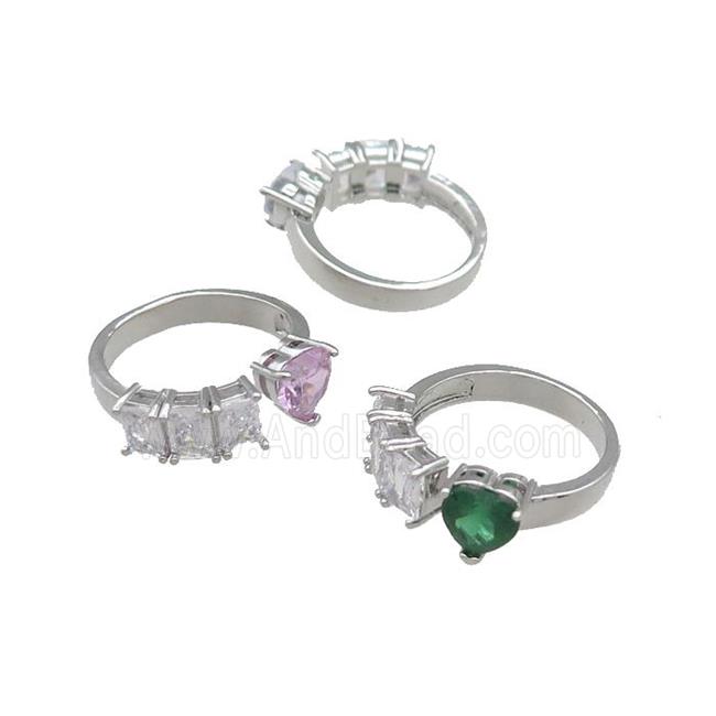 mix copper Heart Ring pave zircon platinum plated