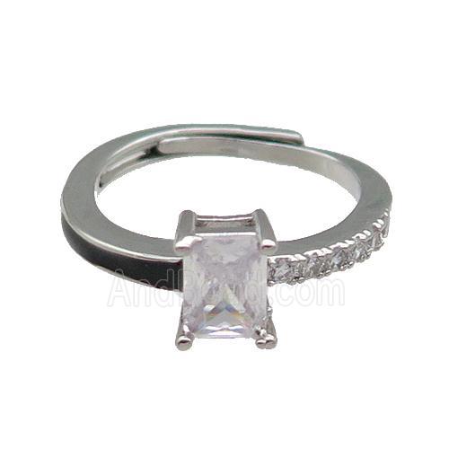 copper Ring pave zircon black enamel rectangle adjustable platinum plated