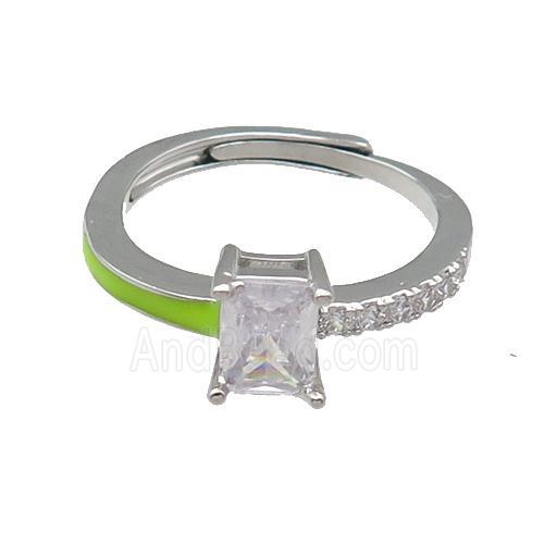 copper Ring pave zircon yellow enamel rectangle adjustable platinum plated