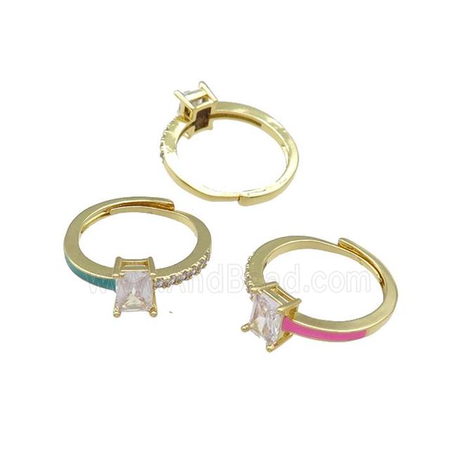 mix copper Ring pave zircon enamel rectangle adjustable gold plated