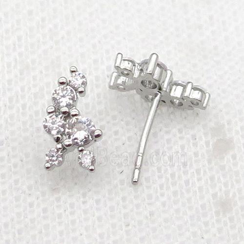 copper Stud Earrings pave zircon platinum plated